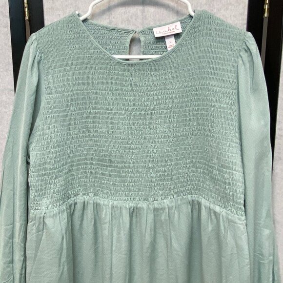 Isabel Maternity Long Sleeve Shirred Bodice Sheer Lined Maternity Shirt Mint NWT - Picture 4 of 11